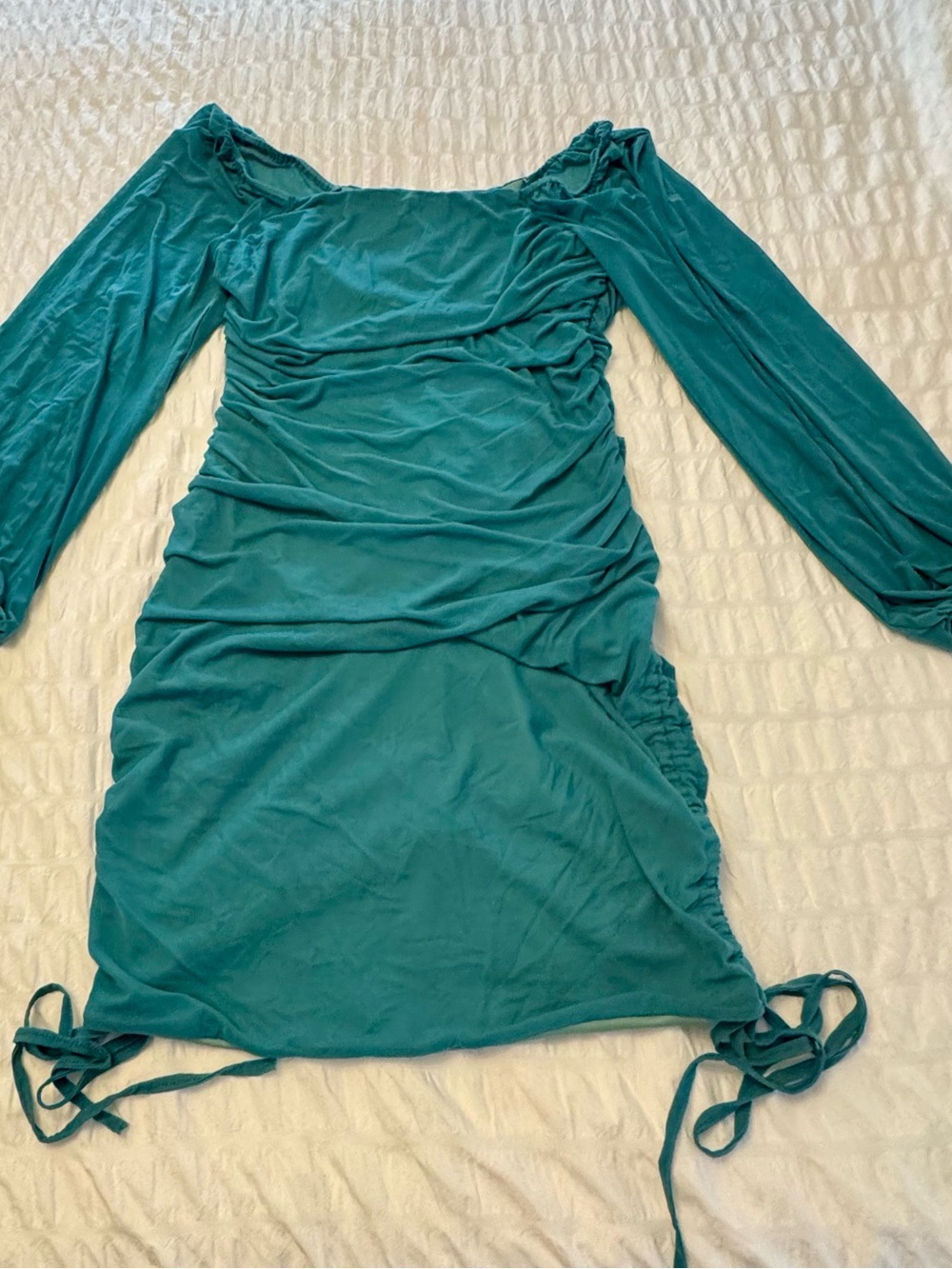 Teal Long-Sleeve Ruched Bodycon Dress - Women